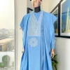 A Sky blue Spiral And tapped square embroidery, Swarovski stone detailing agbada