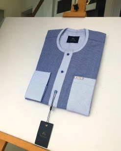 A Skye Blue and white check with a Swarovski button kaftan