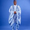 A Skye Blue, “Dan Fodio” Arewa, Aront Cut With Round Tail Embroidery Details Tagbada