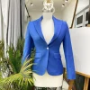 A Skye blue “Lady From Portland” Peak lapel business suit