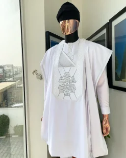 A Snow White precision cloud and anchor embroidery Agbada