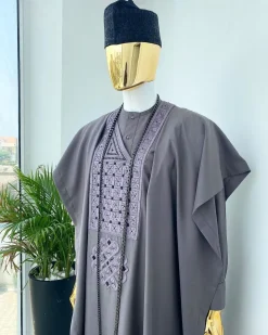 A Space grey with black and Grey dotted embroidery design Agbada