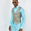 A Splashed gold & turquoise blue metallic jacquard classic waist coat with layered back cut.