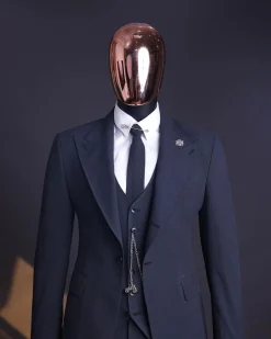 A Steel Black, Seer Sucker Fabric, Knitted, Peak Lapel Suit