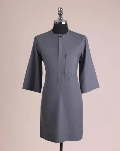 A Steel Grey, Front Flap With Black Swarovski Button Detailing Kaftan