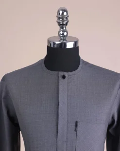 A Steel Grey, Front Flap With Black Swarovski Button Detailing Kaftan