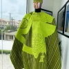 A Stripe Lemon Green And Olive Green, Aso Oke Regal Agbada