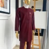 A “Suktan” rose wood burgundy, embroidery patch pocket and front flap, free suit hand sleeve details, African traditional senator native