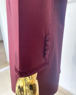 A “Suktan” rose wood burgundy, embroidery patch pocket and front flap, free suit hand sleeve details, African traditional senator native