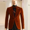A Syrup Brown, Peak Lapel Tuxedo Suit With An Inner Slant Anchor.