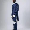 A Tattersall Check, Blue & Black “Manthis” With Black Velvet Taping Kimono
