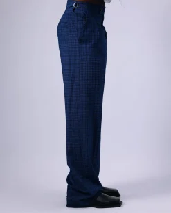 A Tattersall Check, Blue & Black “Manthis” With Black Velvet Taping Kimono