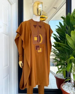 A Tawny brown Connected embroidery Agbada