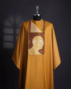 A Tawny brown, “Head Algorithm Mapping ” embroidery details agbada, 3/4 sleeve kaftan & sokoto