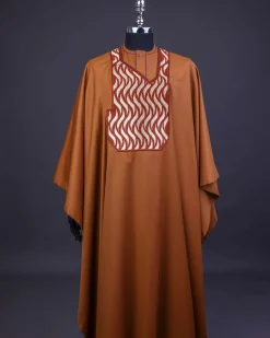 A Tawny Brown, Millipedes Patterned Embroidery Detailing Agbada
