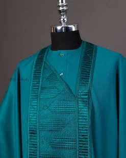 A Teal Green Agbada, Long Sleeve Buba With Matching Swarovski Button Details & Sokoto