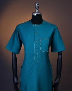 A Teal green, Front flap, patch pocket, short sleeve kaftan .