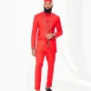 A Tomato Red African Safari Kaftan Native with a jacquard jacket