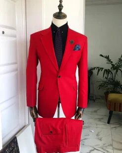 A Tomato Red “Battle Of Dahomey” Notch Lapel Trench Suit