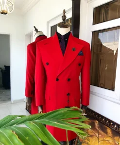 A Tomato Red “Battle Of Dahomey” Notch Lapel Trench Suit