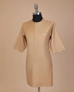 A Tortilla brown, front flap with Swarovski button, 3/4 sleeve African senator kaftan native.