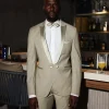 A Trout Grey, “Mixologist”, Knitted, Single Button, Peak Lapel, Double-Breasted Tuxedo Suit.