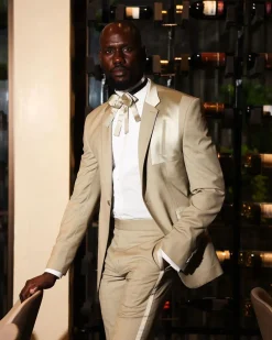 A Trout Grey Relayed Silk Placement, Knitted, Single Button, Notch Lapel Dinner Tuxedo Suit