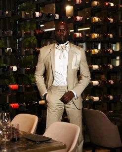 A Trout Grey Relayed Silk Placement, Knitted, Single Button, Notch Lapel Dinner Tuxedo Suit