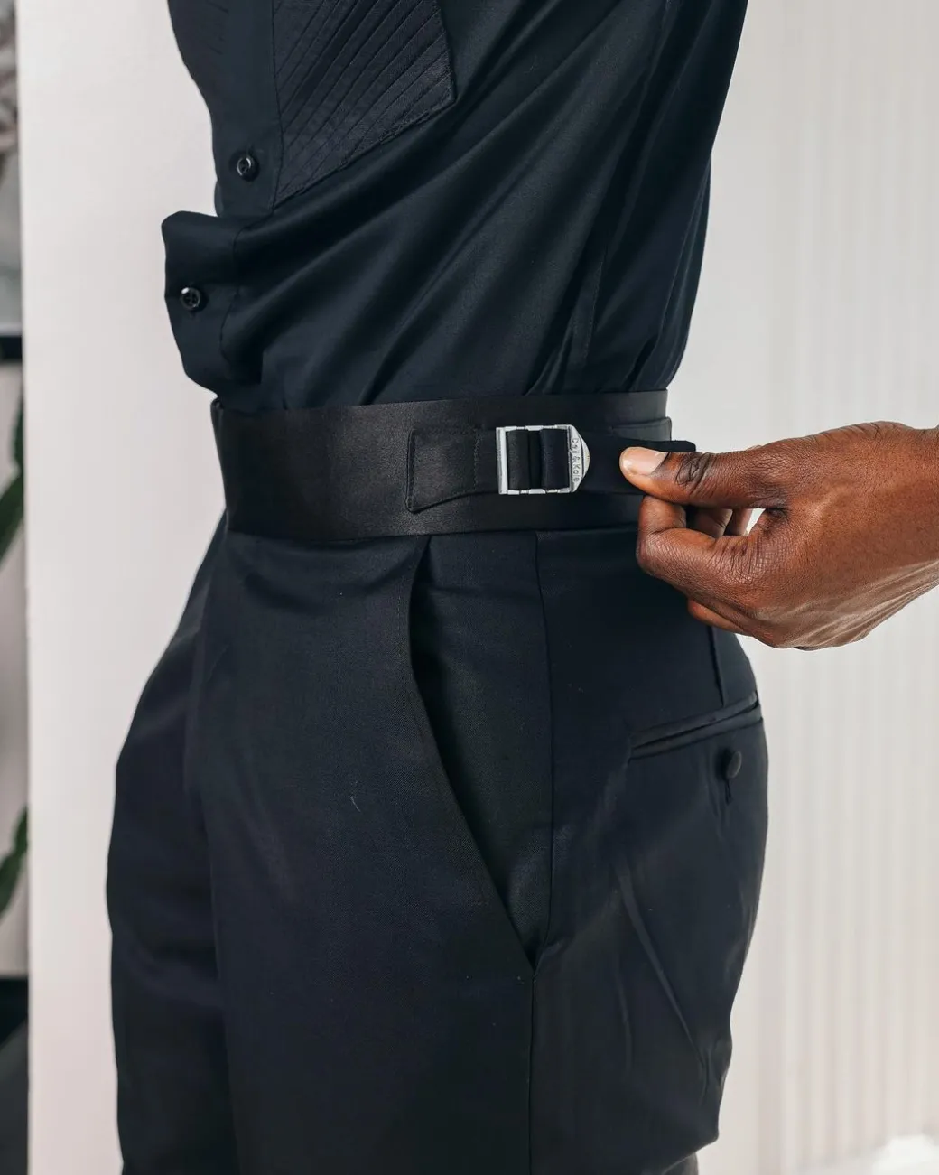 A Trumpet cut, charcoal black, high waist, Gurkha pant