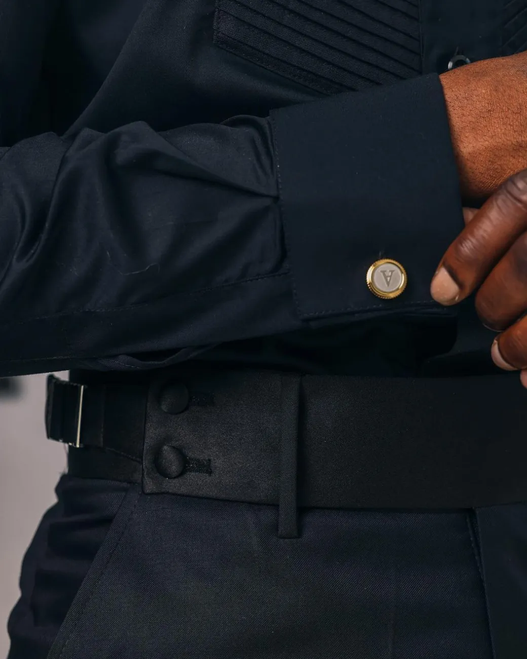 A Trumpet cut, charcoal black, high waist, Gurkha pant