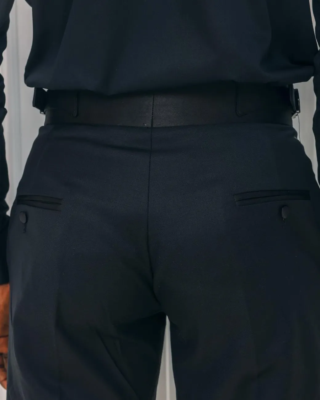 A Trumpet cut, charcoal black, high waist, Gurkha pant