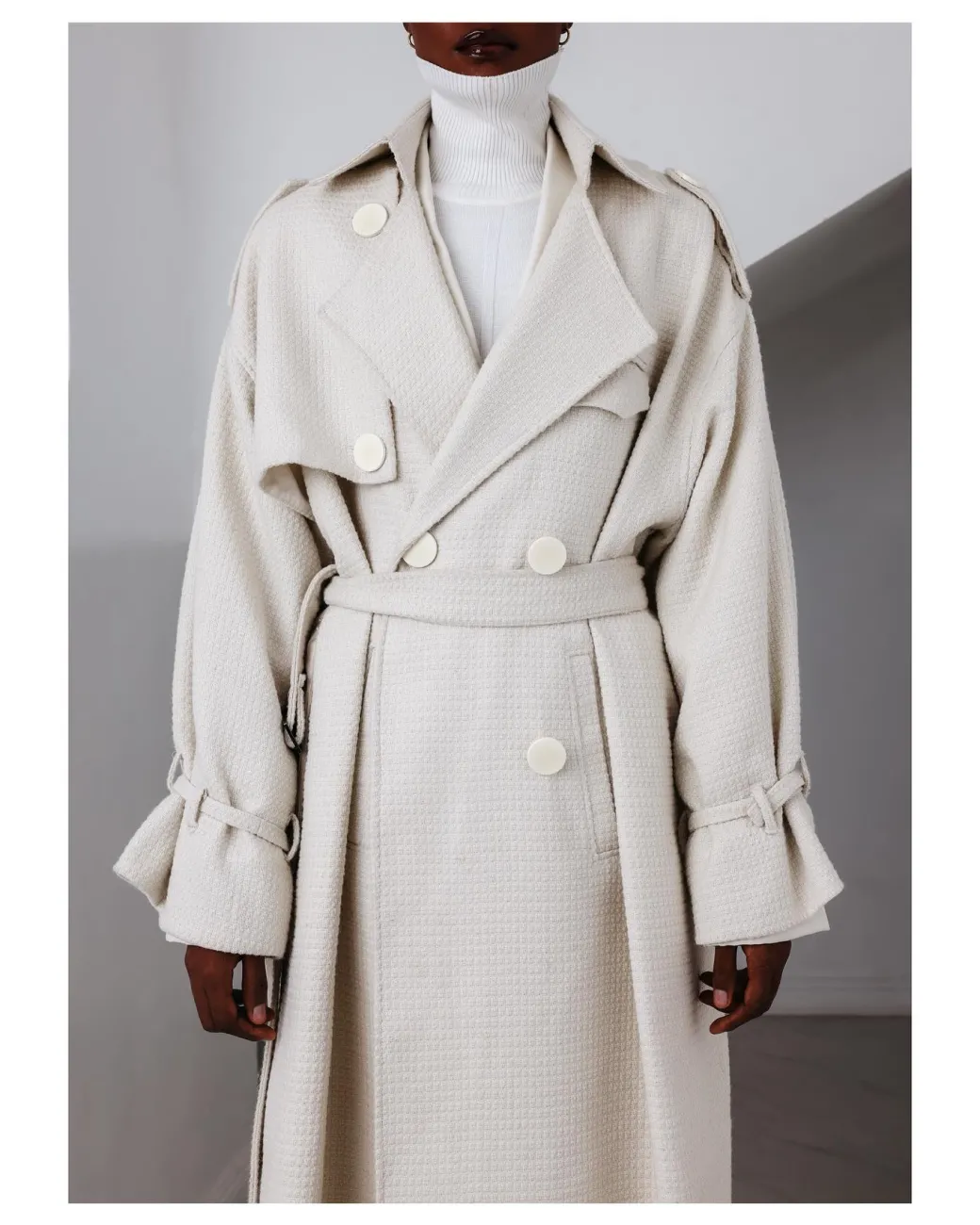 A Tweed Ivory White, double-breasted Coat