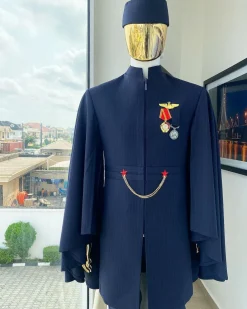A unisex midnight blue pencil stripe (red)“renaissance” suktan safari traditional wear.