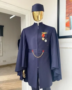 A unisex midnight blue pencil stripe (red)“renaissance” suktan safari traditional wear.