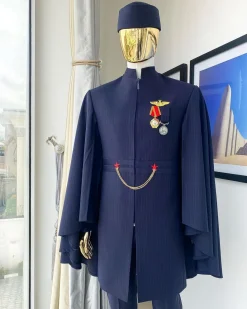 A unisex midnight blue pencil stripe (red)“renaissance” suktan safari traditional wear.