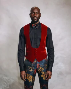A U-Shaped, Mahogany Red Waistcoat.