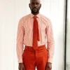 A Vermillion Orange And ivory Stripe, English Spread Collar Business Shirt