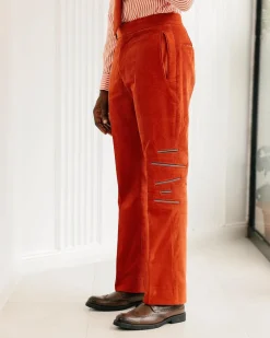 A Vermillion Orange Corduroy Notch Lapel With Gold Zipping Details Suit