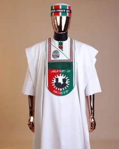 A White , LP(Labour Party) Pattern Embroidery Agbada