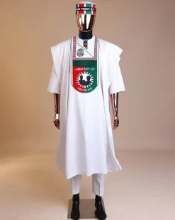 A White , LP(Labour Party) Pattern Embroidery Agbada