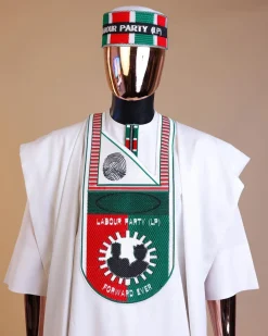 A White , LP(Labour Party) Pattern Embroidery Agbada