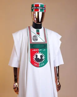 A White , LP(Labour Party) Pattern Embroidery Agbada