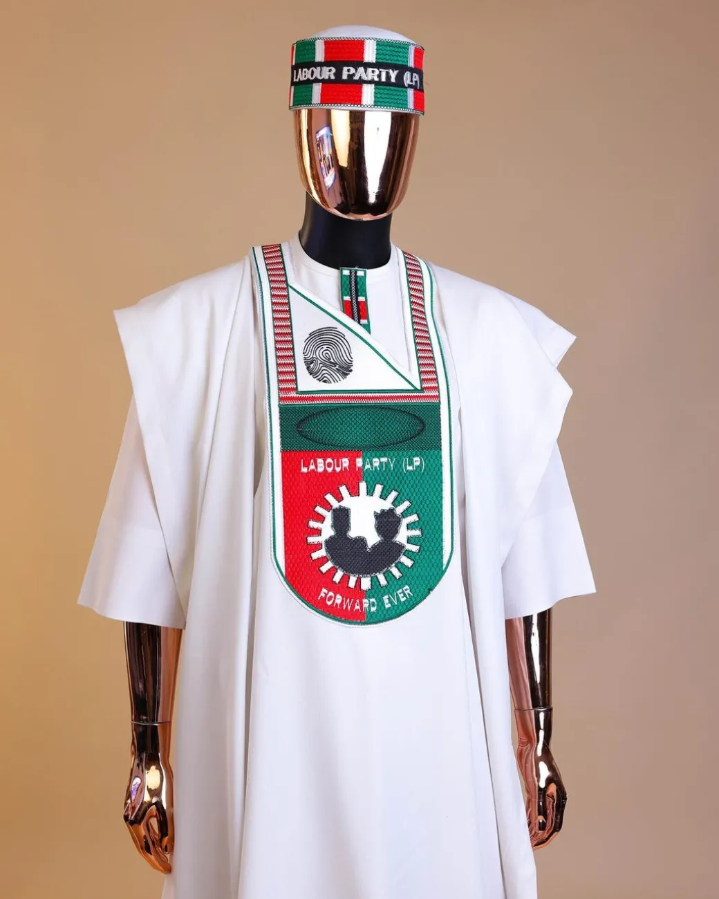A White , LP(Labour Party) Pattern Embroidery Agbada
