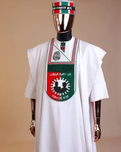 A White , LP(Labour Party) Pattern Embroidery Agbada