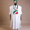 A White , PDP (People Democratic Party) pattern embroidery agbada