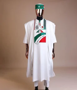 A White , PDP (People Democratic Party) pattern embroidery agbada