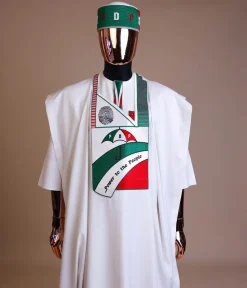 A White , PDP (People Democratic Party) pattern embroidery agbada