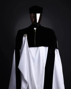 A white & black tragbada, zipline cape, long sleeve African senator kaftan native, Open cut Hat & sokoto