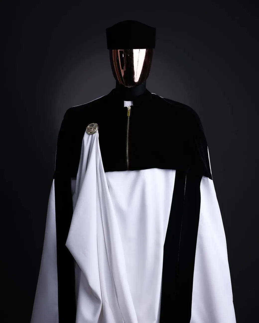 A white & black tragbada, zipline cape, long sleeve African senator kaftan native, Open cut Hat & sokoto