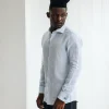 A White & Sky Blue Pencil Stripe Linen Casual Shirt.